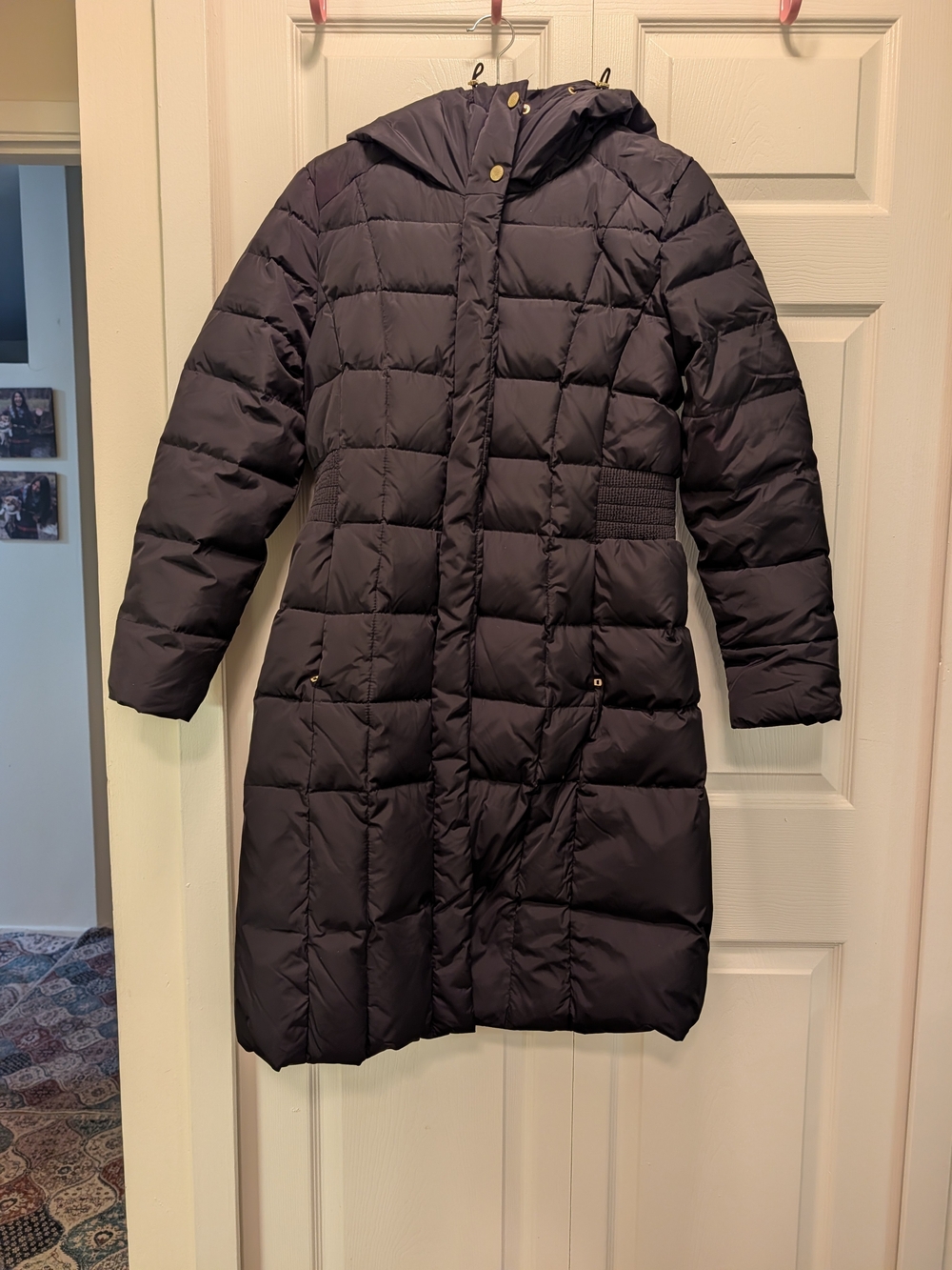 Cole Haan NWOT Dark Navy Quilted Hooded Long Puffer Coat
